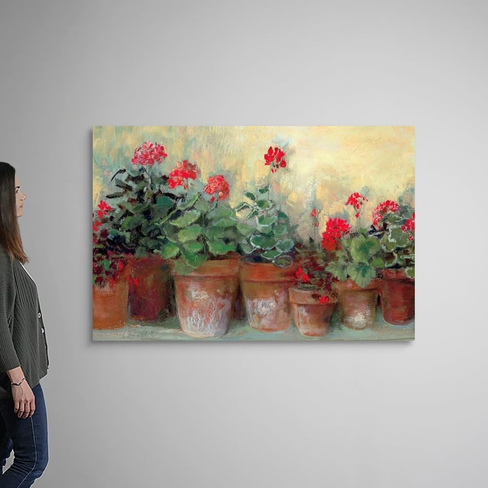 CANVAS ON DEMAND Kathleen's Geraniums Canvas Wall Art Print by Carol Rowan, Impressionism, Traditional, Home Decor, Floral, Flowers, Artwork,60" x40in