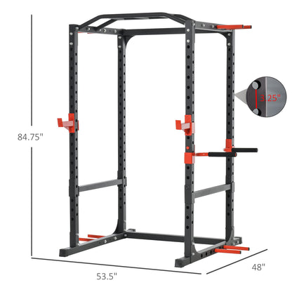Soozier Adjustable Power Tower Dip Station Pull Up Bar Squat Rack Power Cage At Home Workout Equipment, Upper Body Strength Training Equipment, Black