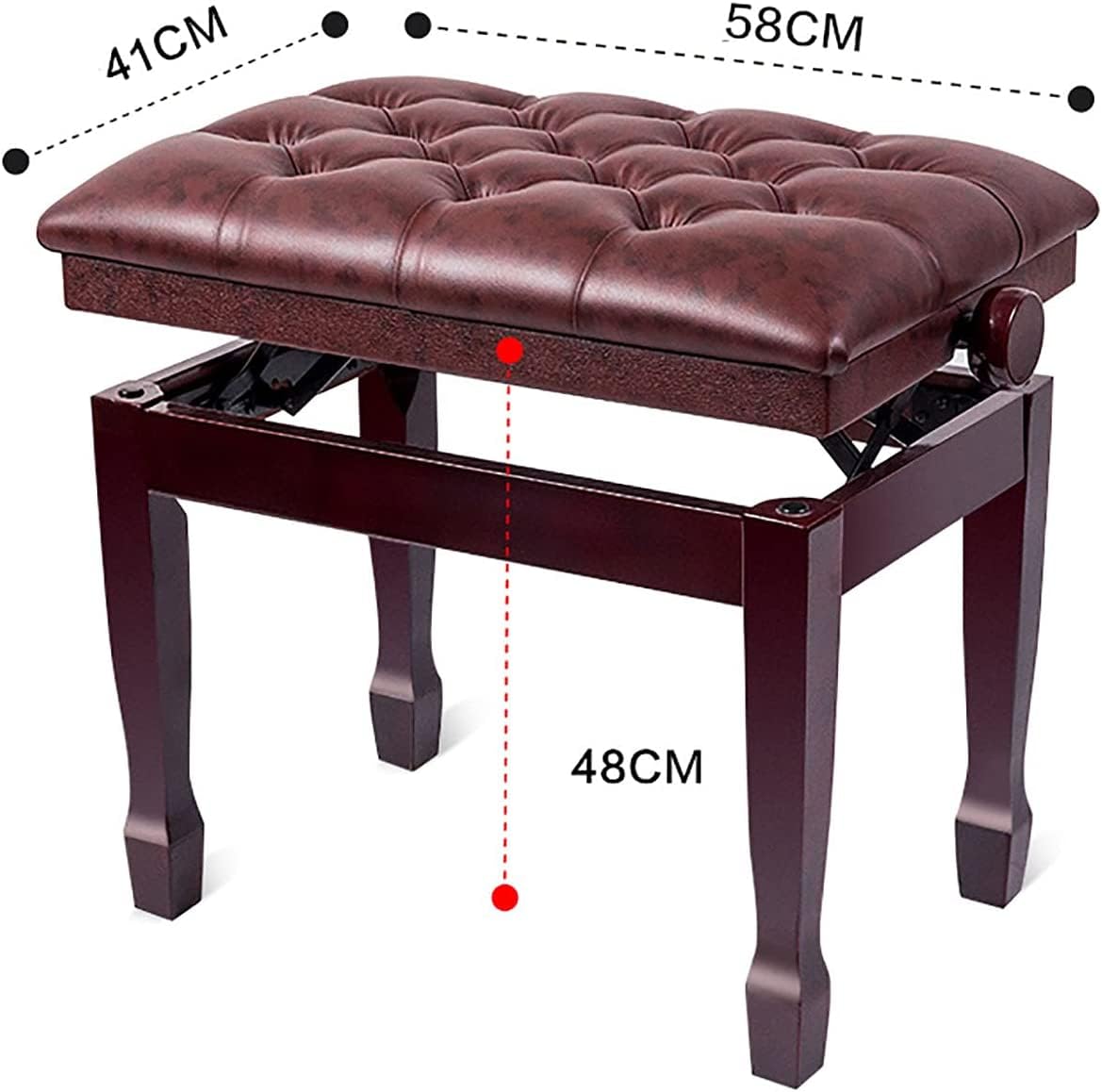 ZHOUYANB Piano Stool Dressing Table Bench with Storage Compartment Genuine Leather Keyboard 10cm Height Adjustable 58 X 41 48-58cm (Mahogany One Size)