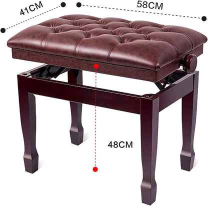 ZHOUYANB Piano Stool Dressing Table Bench with Storage Compartment Genuine Leather Keyboard 10cm Height Adjustable 58 X 41 48-58cm (Mahogany One Size)