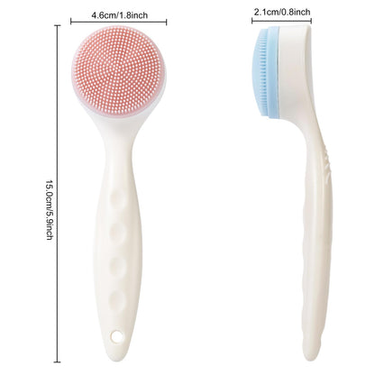 2 Pack Silicone Face Scrubber Exfoliating Brush, Manual Handheld Facial Cleansing Brush Blackhead Scrubber, Soft Bristles Waterproof for Face Skincare (Round-Pink)