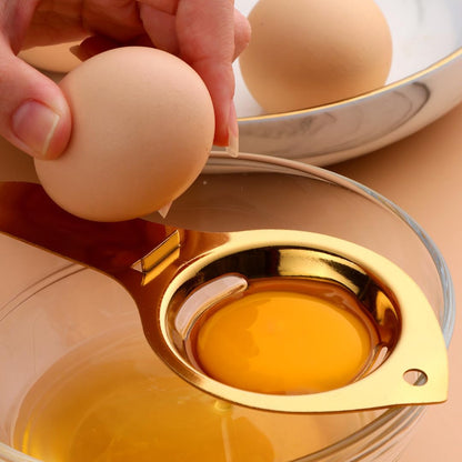 QANYEGN Stainless Steel Egg Yolk Separator, Egg Strainer with Long Handle, Egg Yolk White Separation Tool, Egg Extractor for Cooking, Baking(Gold)