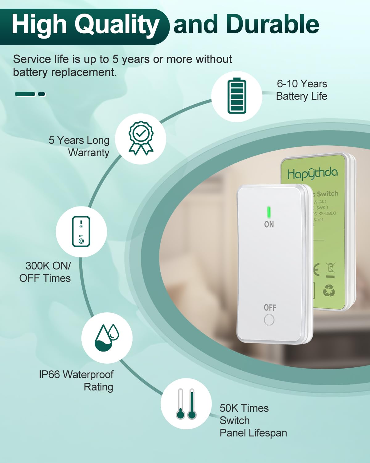 Remote Control Outlet, Buckle Design Removable Wireless Wall Mounted Light Switch, 300 ft 15A 1500W, No Wiring Electrical Remote Outlet for Appliance