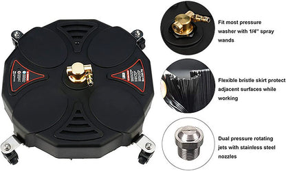 TRELVEX 13 Inch Pressure Washer Surface Cleaner Attachment with Wheels, with 2 Power Washer ExWands and 2 Replacement Nozzles, 3600 PSI