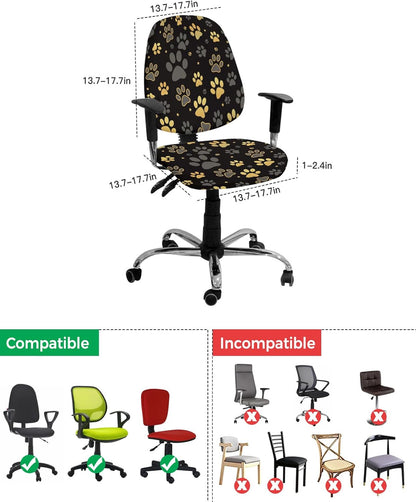 Computer Office Chair Cover, Yellow Paw Print on Black Background, Protective & Stretchable Desk Chair Slipcover