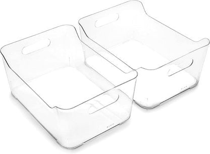 BINO Large Clear Plastic Storage Bins - 2 Pack | Pantry & Fridge Organizer | Kitchen Cabinet Solution