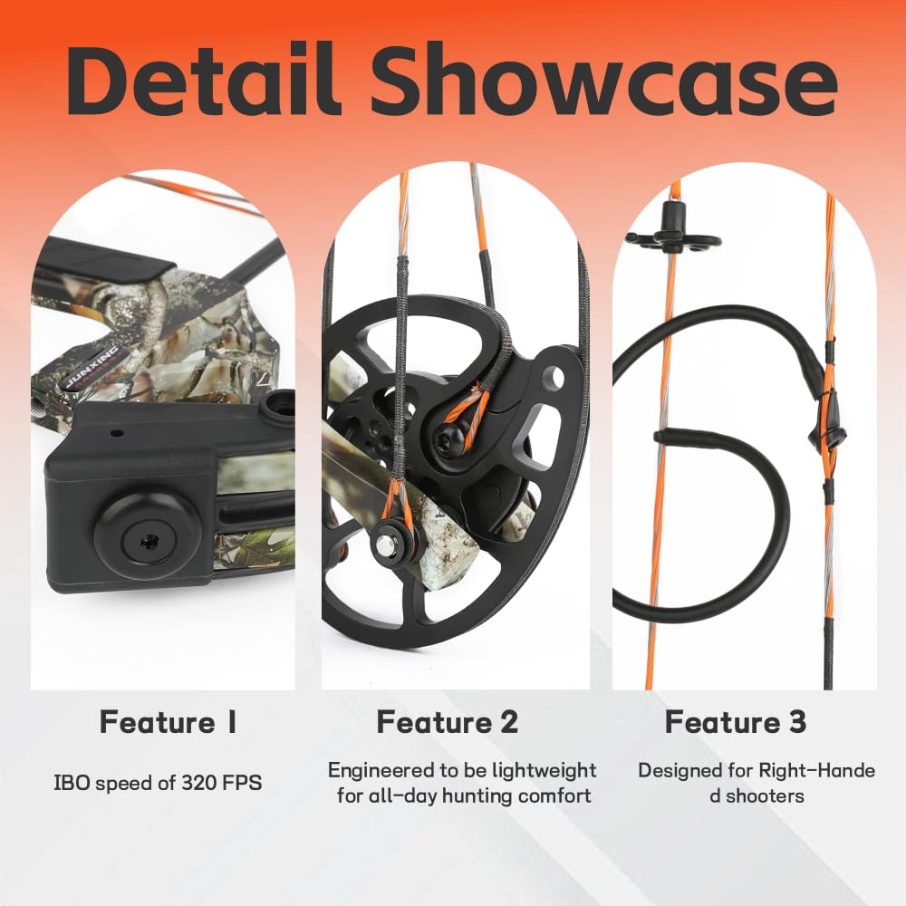 POEARCUS 0-70lb Draw Weight Adjustable Compound Bow Set 320 FPS IBO Archery Kit for Hunting & Target Practice
