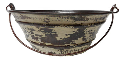 Simply Copper 15" Round Copper Vessel BUCKET Sink in Distressed Antique White Exterior with 13" Pump Faucet and Daisy Drain