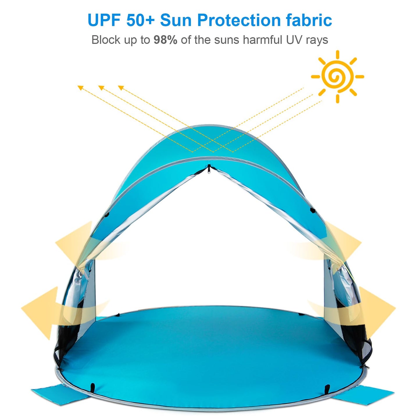 WolfWise UPF 50+ Easy Pop Up 3-4 Person Beach Tent Sport Umbrella Instant Sun Shelter Tent Sun Shade Canopy