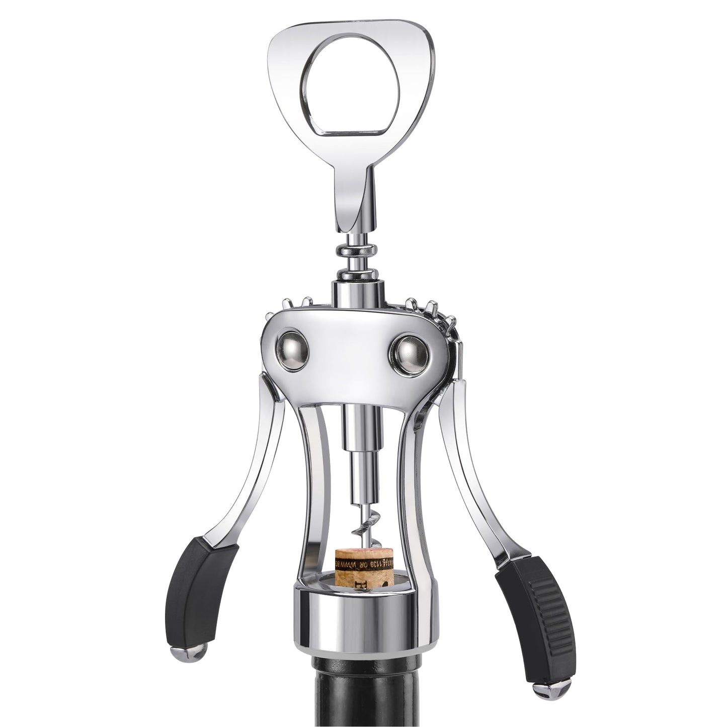 KORCCI Wine Opener, Heavy-Duty Zinc Alloy Wing Corkscrew, Premium Beer Bottle Opener, Multifunctional Wine Accessories with Ergonomic Handle and Sharp Screw, for Kitchen, Bar, Restaurant, Bartenders