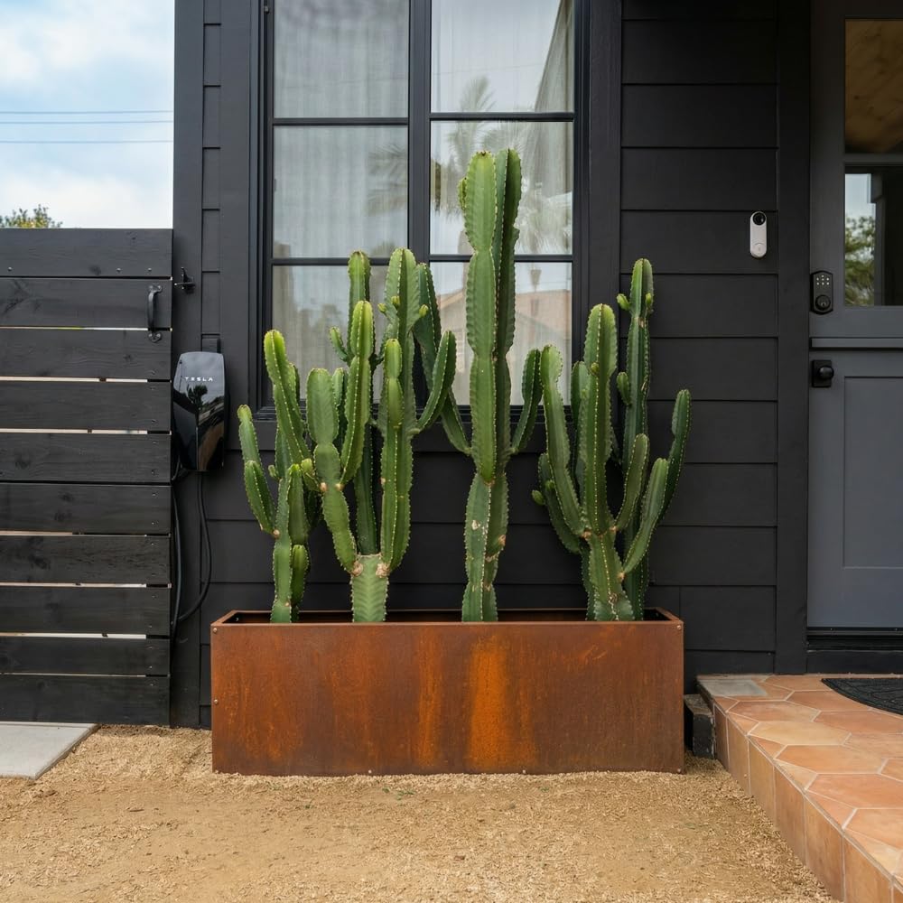 DIY CARTEL Corten Steel Rectangular Outdoor Planter Box, Rustic & Modern Farmhouse Design, Large Raised Metal Garden Bed for Commercial & Residential Use (48in x 10in x 16in)