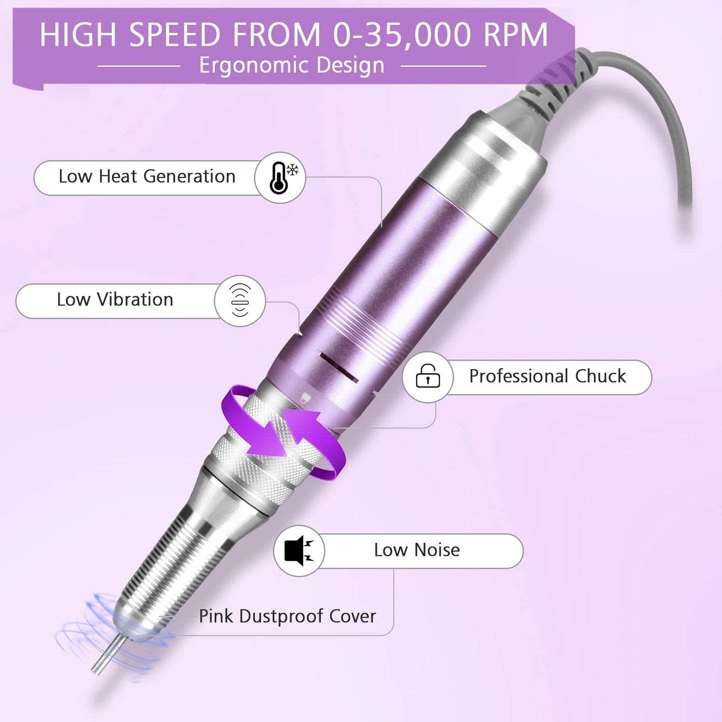 35000RPM Portable Nail Drill Machine, HoMove Professional Nail Drill Machine, Rechargeable Electric Efile Nail Drills for Acrylic Gel Nails, Cordless Portable Nails Drill【Rose Gold】