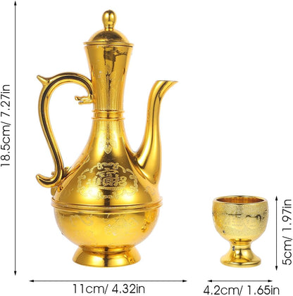 PRETYZOOM Turkish Coffee Tea Pot Set: Gold Water Kettle Teapot with Narrow Spout for Tea Party and Buddhist Offering