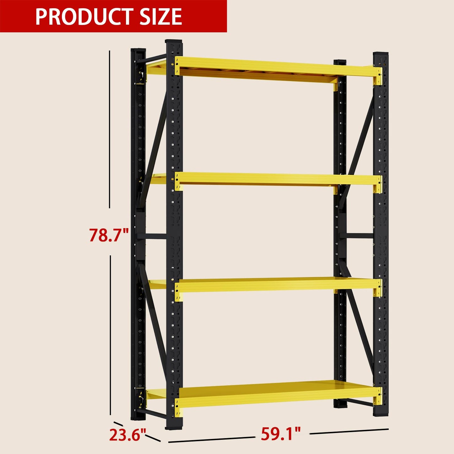 Guomao 4800LBS Heavy Duty Shelving Garage Storage Shelves 78" H Metal Shelving Units Adjustable Shelves Rack for Garage,Basement,Warehouse (Yellow and Black, 23.6" D x 59.1" W x78.7 H)