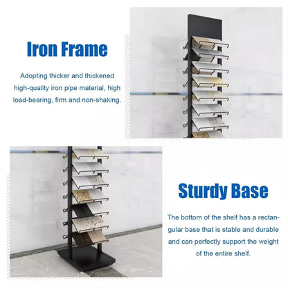 DFTWJMA Commercial Floor Tiles Sample Rack with Double-Side Shelf, Heavy Duty Retail Display Stand for Wooden Boards/Door Templates, Large Capacity & Space Saving,9x15.7x66.9in/23x40x170cm