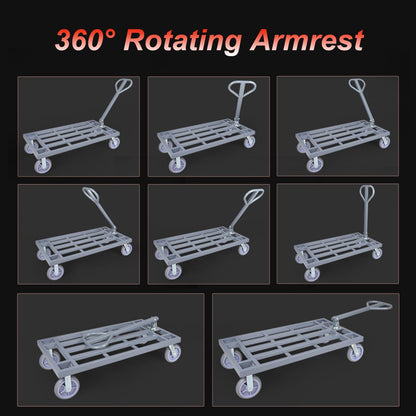 Heavy Duty Push Cart Dolly, Commercial Platform Truck for Home Office, Warehouse, and Supermarket, 8 Inch Brake Tires for Enhanced Stability