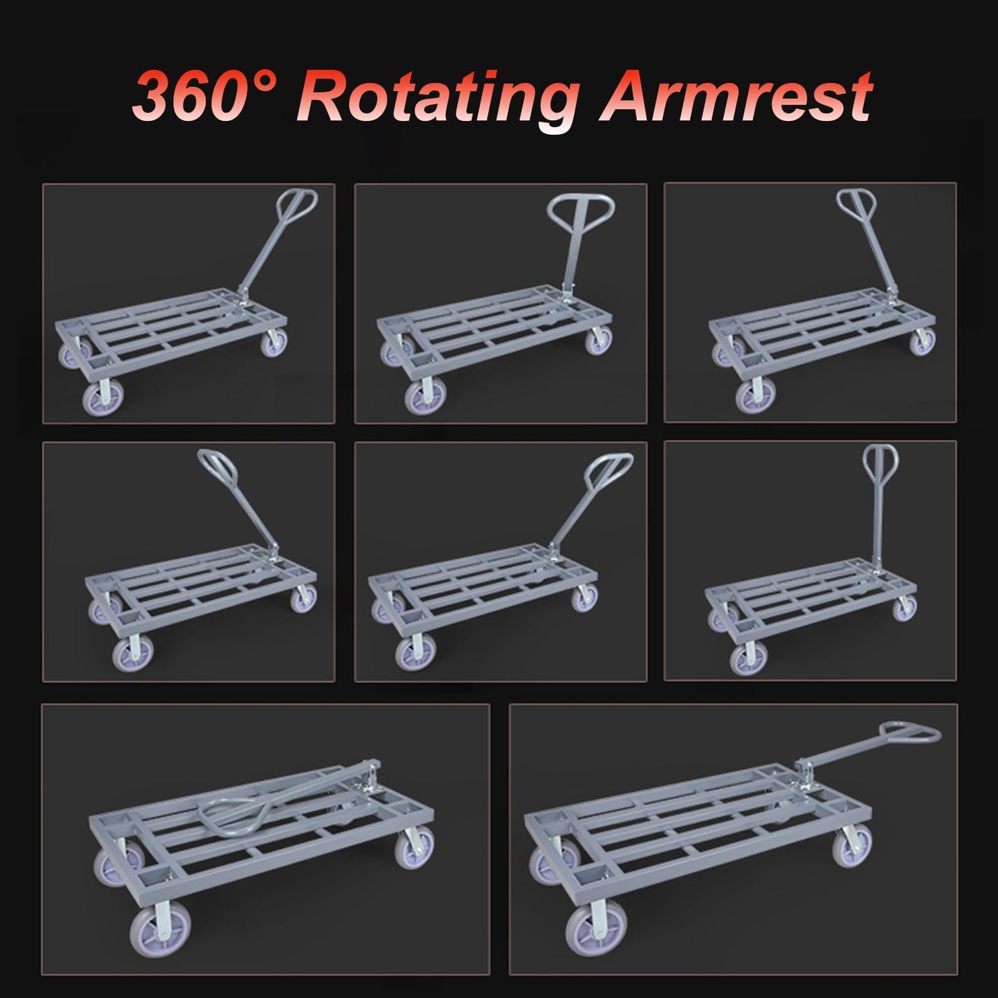 Heavy Duty Platform Cart - Foldable Handle, 180° Rotation, Flatbed Hand Truck for Warehouse, Construction, Moving, Commercial Use