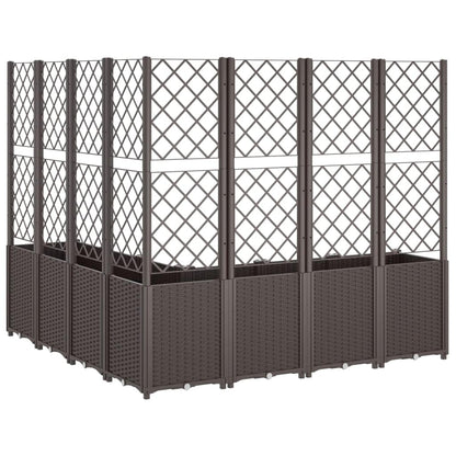 Molumvel Modular Garden Planter with Integrated Trellis 63 x 63 x 55 Inches Large Raised Bed Box for Climbing Plants Balcony Patio Terrace Brown Polypropylene