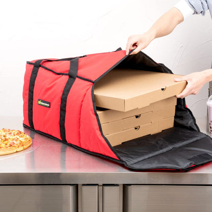 Restaurantware-Delivery Tek 17.5 x 20 x 7.5 Inch Insulated Pizza Bag, 1 Durable Delivery Bag - Holds (3) 18" or (4) 16" Pizza Boxes, Machine Washable, Red Polyester, Extra-Large Flap
