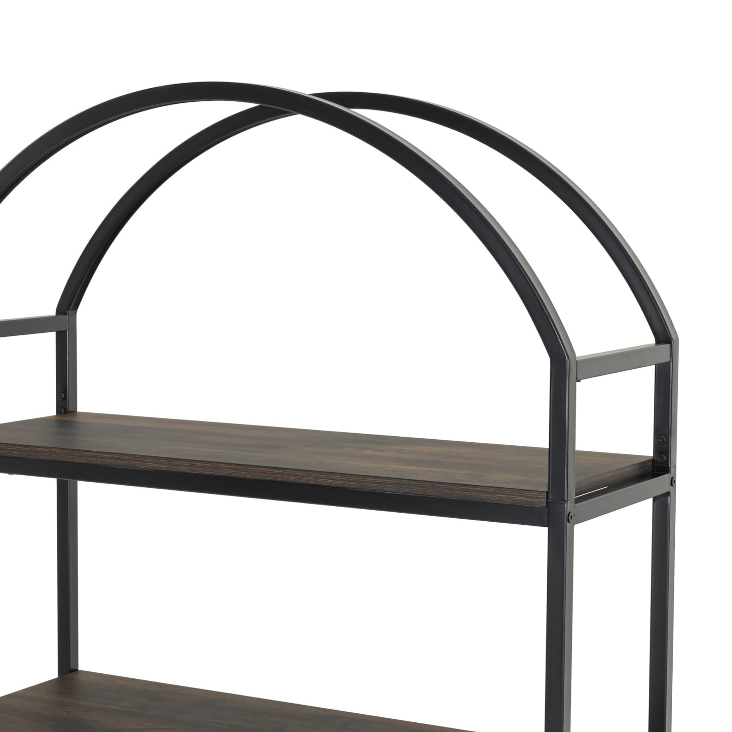 Nathan James Haven Etagere Bookshelf, 5-Shelf Bookcase in Nutmeg Wood and Black Metal Frame with Arch Top and Open Shelves, Nutmeg/Black