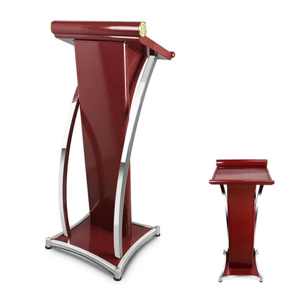Curved Metal Podium, Brown Stand up Church Pulpit, Stainless Steel Conference Lectern for Office Stage Studio