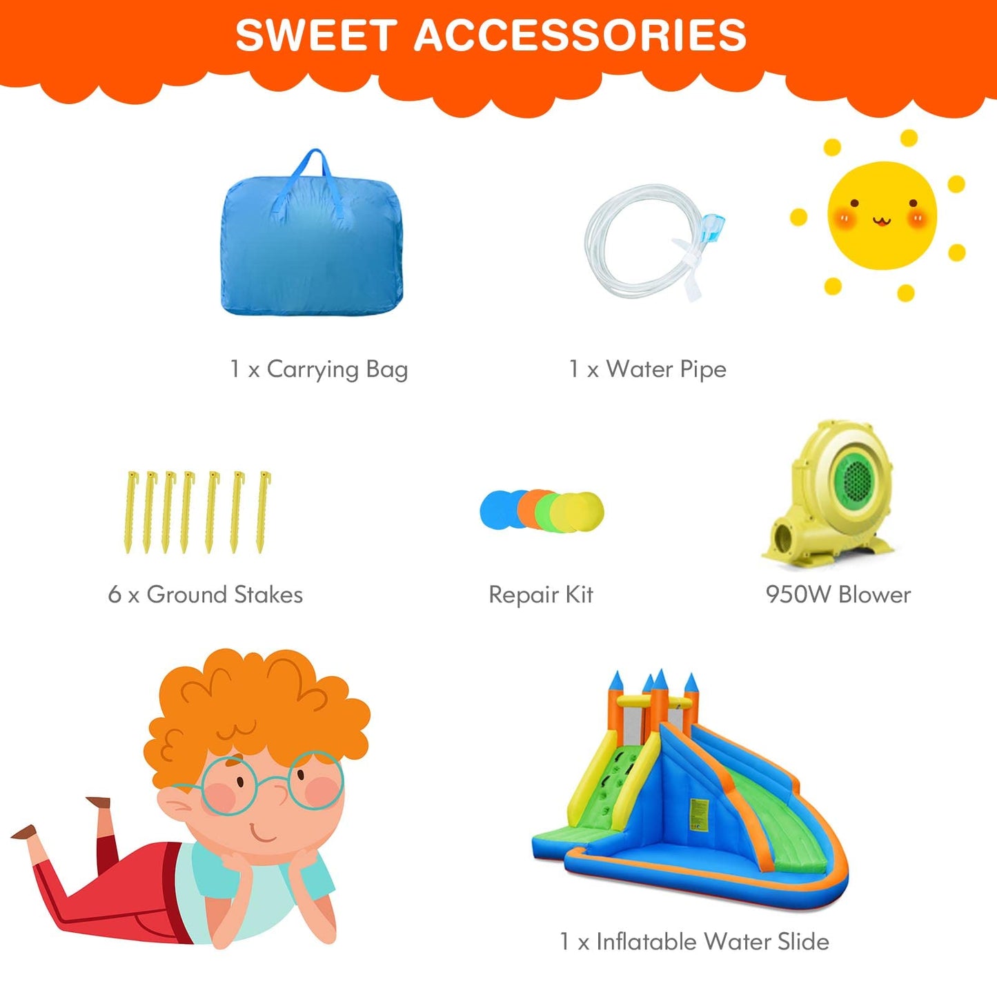 Costzon Inflatable Water Slide, Giant Bouncy Waterslide Park for Kids Backyard Outdoor Fun w/ 950w Blower, Climbing, Splash Pool, 2-pcs, Blow up Water Slides Inflatables for Kids Party Gift