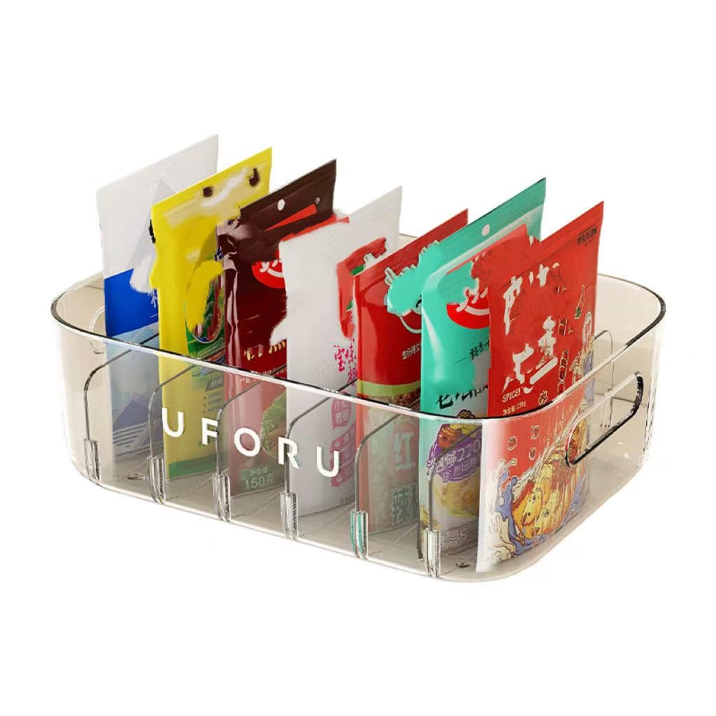Reflygen Kitchen Organiser,Multi-Compartment Spice Packet Storage Box Suitable For Kitchen,Fridge And Spice,Tea Bag,Seasoning Packet Storage(Transparent)