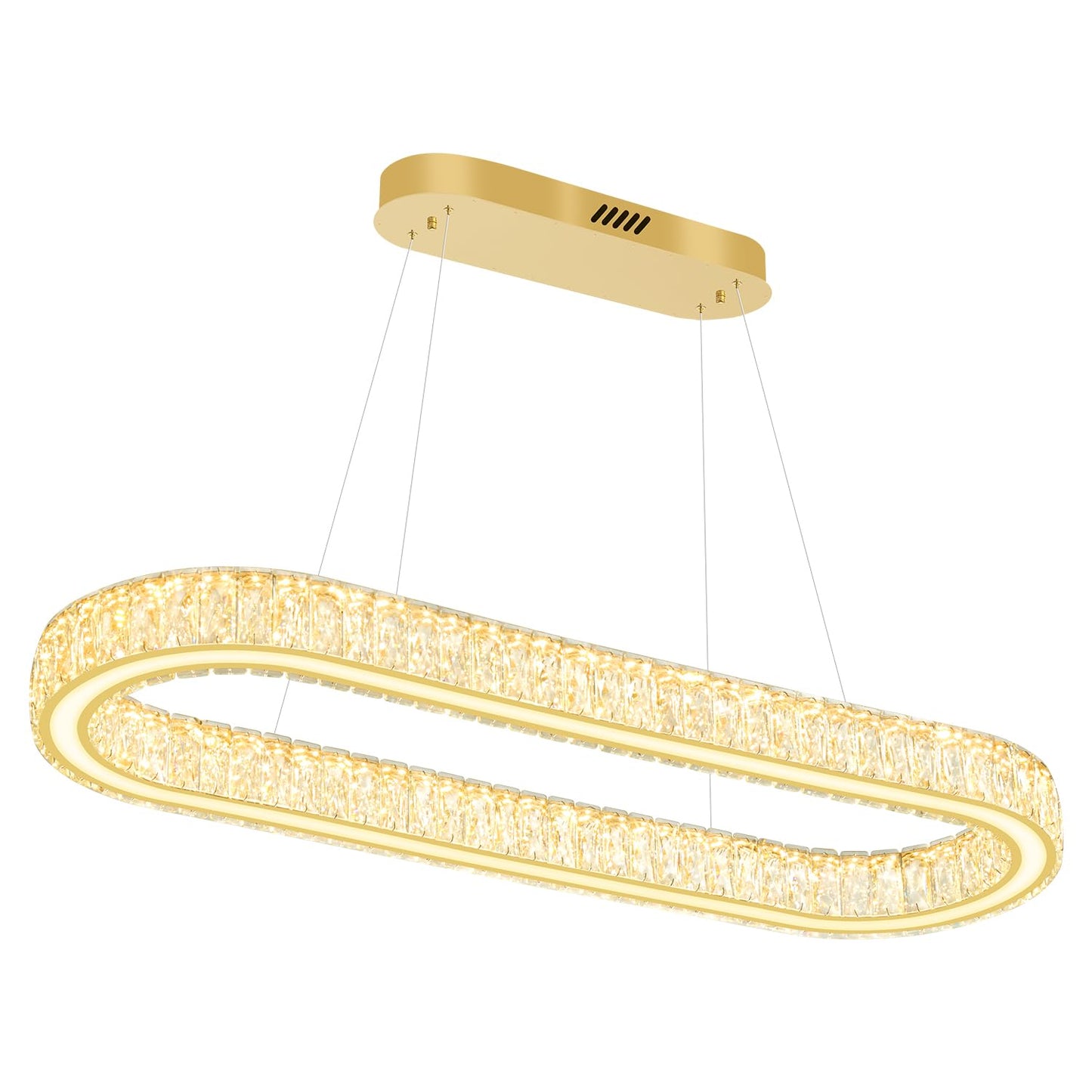 IDEQUY Gold 40in Crystal Ring Chandeliers for Dining Room Dimmable Linear Oval Crystal Ring Pendant Light for Kitchen Island 1 Linear Chandelier LED Acrylic Pendant Lighting