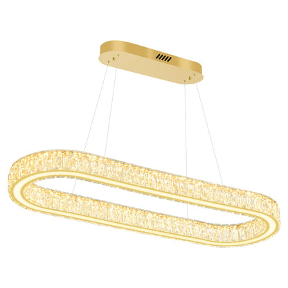 IDEQUY Gold 40in Crystal Ring Chandeliers for Dining Room Dimmable Linear Oval Crystal Ring Pendant Light for Kitchen Island 1 Linear Chandelier LED Acrylic Pendant Lighting