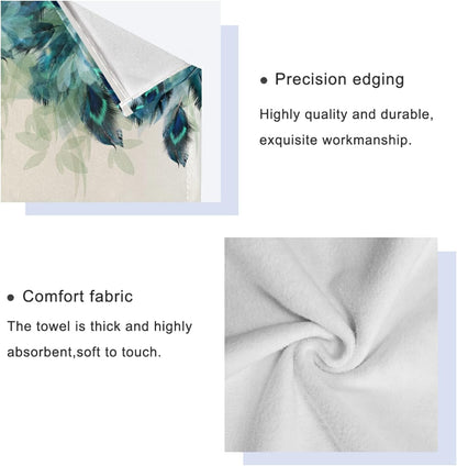 HATESAH Set,Soft 3 Towels,1 Towel,1 Towel,1 Bath Towels Absorbent Watercolor Peacock Feather Teal Turquoise Floral
