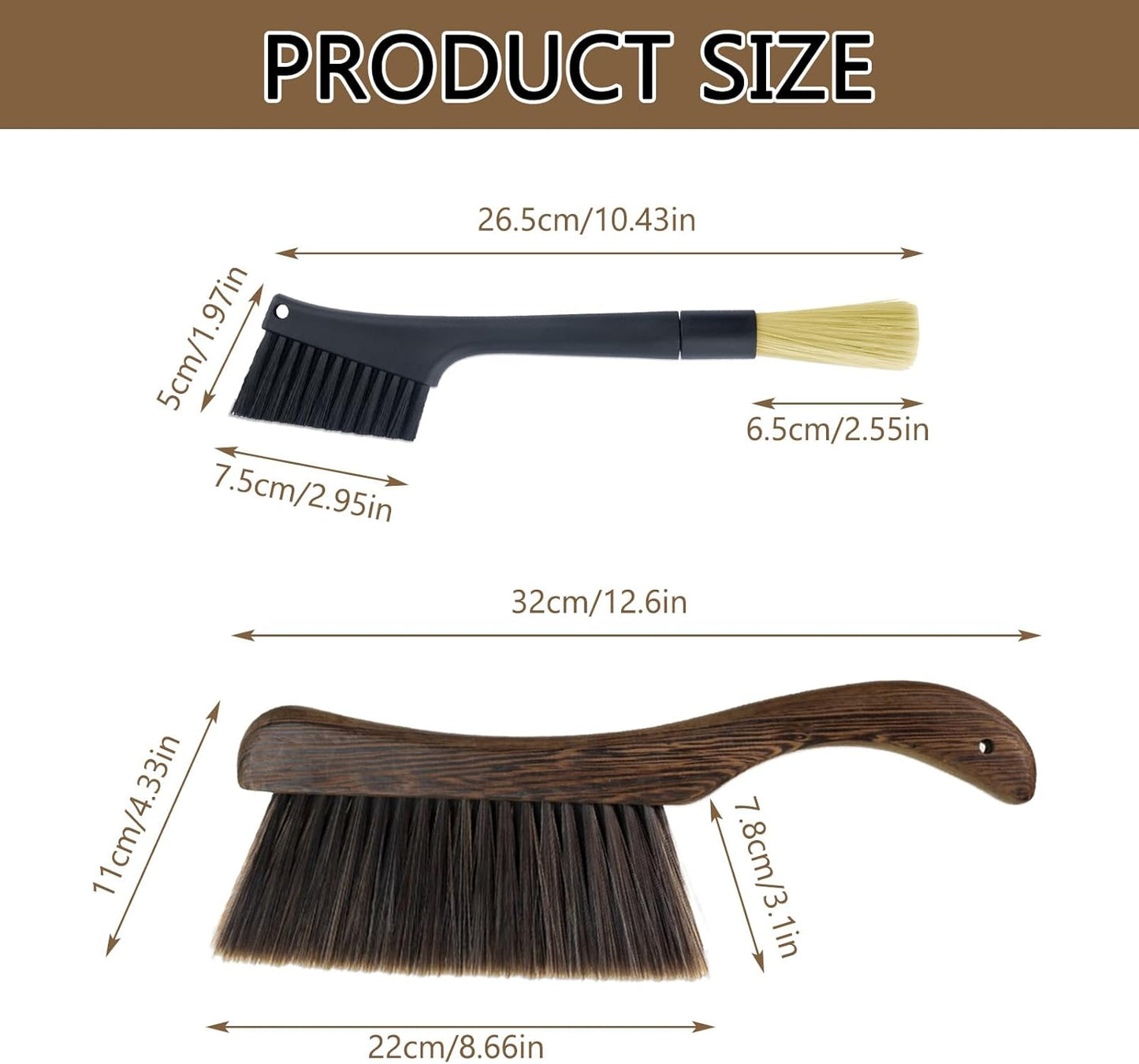 2 Pcs Coffee Grinder Brush and Hand Broom, Heavy Duty Wood Dusting Tools for Espresso Machine