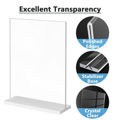 MaxGear Acrylic Sign Holder 8.5x11 Inches 2 Pack, Double Sided Clear Display Stand Table Top Paper Holder, Vertical Menu Flyer Stand, Plastic Frame for Stores, Restaurants, Hotels, Office