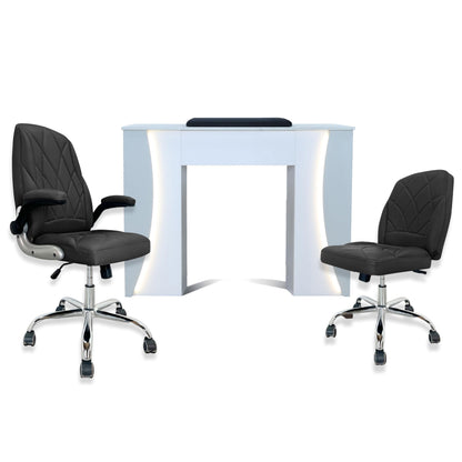 Venus Manicure Table Fan and Chair Set – Modern LED Nail Station Desk with Technician & Customer Chair, Ergonomic Design, Black & White Finish (Grey, Black)