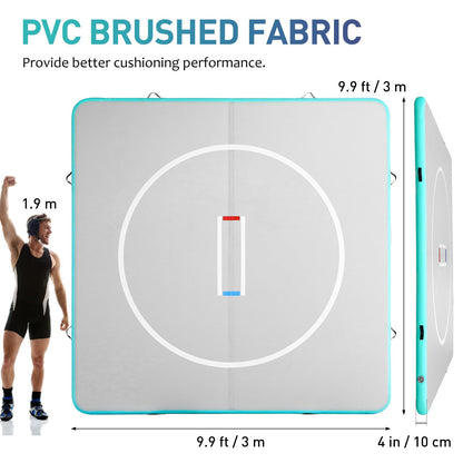 Balacoo Inflatable Wrestling Mat 10ft, 4" Thick Foldable Gymnastics Mat for Home Outdoor Indoor - Waterproof Pvc for Wrestling, Gymnastics, Judo, Mma, Grappling, Boxing