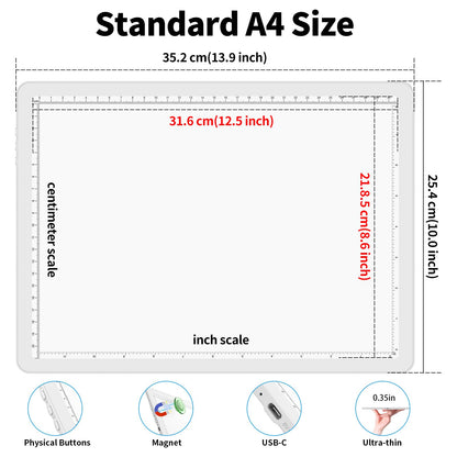 Phylosal Rechargeable A4 Light Pad with Carry Bag, Ultra-Thin Magnetic Tracing Light Box for Drawing, Diamond Art Painting Light Board with Side Button, Super Bright Light Table for Sketching (White)