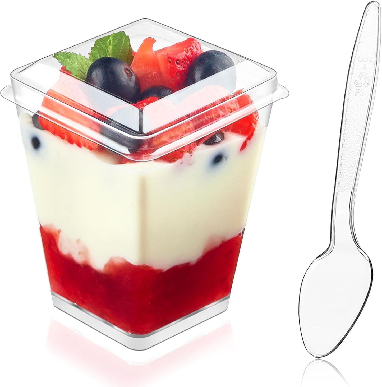 50 Pack 5 oz Kucoele Plastic Dessert Cups with Lids and Spoons, Clear Parfait Cups Pudding Cups Mini Party Serving Cups