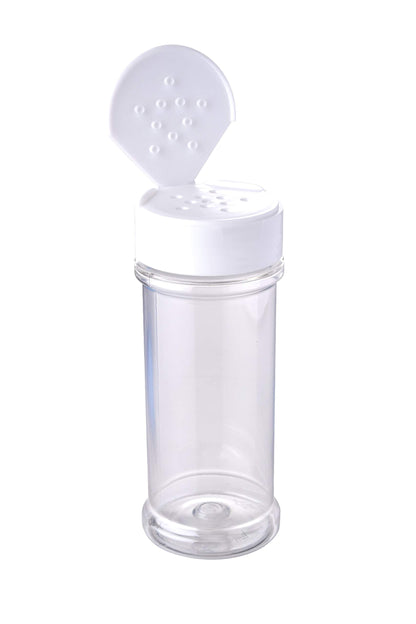 12 Pack of 6 Oz. Empty Clear Plastic Spice Bottles with White Sprinkle Top Lids For Storing and Dispensing Salt, Sweeteners and Spices - Food-Grade Spice Jars for Kitchen and Home Spice Organization