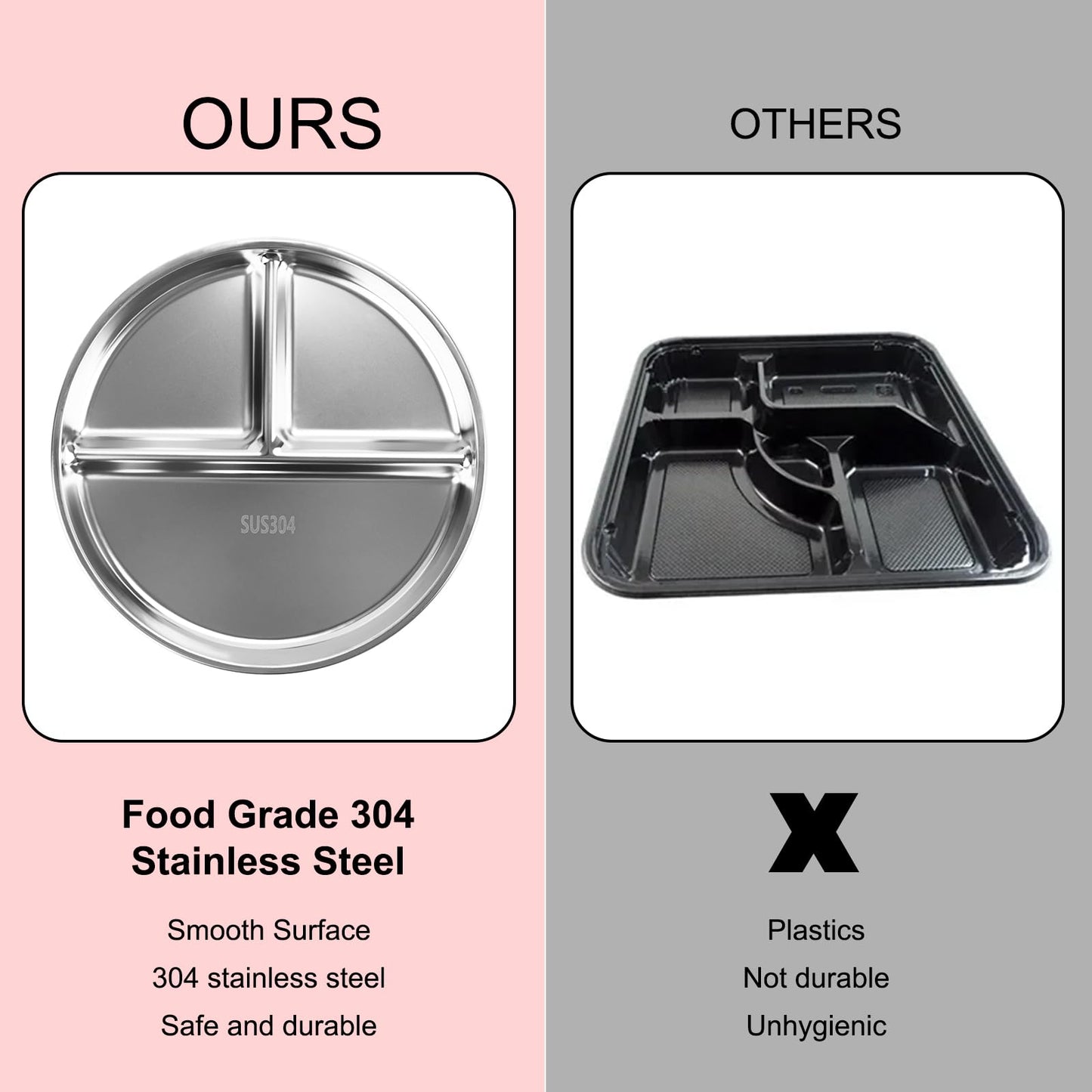 Zalaxt Portion Control Plates Set of 4 Stainless Steel Divided Plates 9" Reusable Dinner Plates (4)