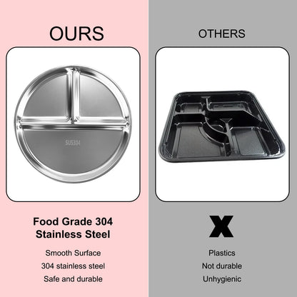 Zalaxt Portion Control Plates Set of 4 Stainless Steel Divided Plates 9" Reusable Dinner Plates (4)