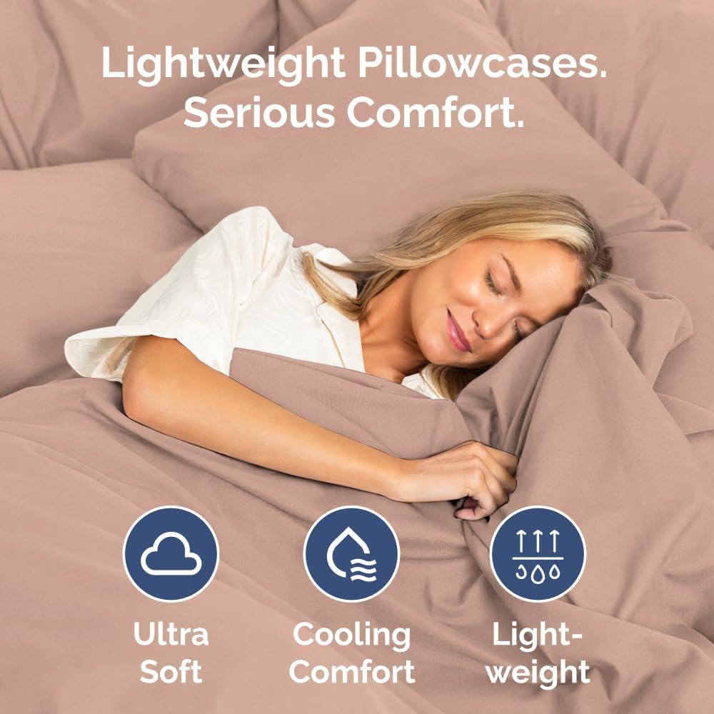 Skiennix Body Pillowcases Set of 4 | Soft & Cozy 20x54 Long Pillow Covers for Side Sleepers - Machine Washable, Fade-Free (Mauve)