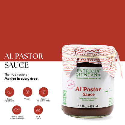 Patricia Quintana Al Pastor Cooking Sauce - Authentic Artisanal Mexican Marinades - Perfect for making Al pastor Tacos, Burgers, Grilled Chicken and More (16 oz, 2 Jars)