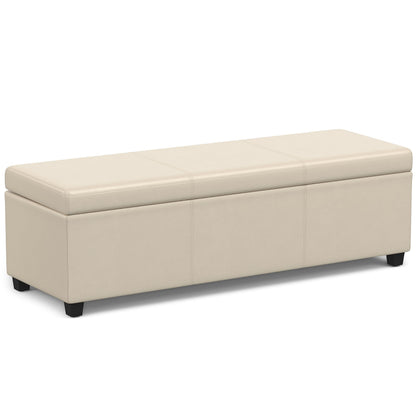 SIMPLIHOME Avalon Extra Large Storage Ottoman Bench - 54 inch Wide Upholstered Vegan Leather Rectangular Lift-Top Ottoman in Satin Cream, Contemporary Bench for Living Room with Hidden Storage