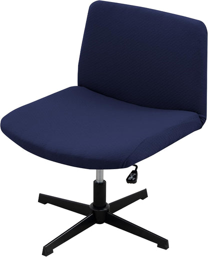 MINGPINHUIUS Armless Adjustable Chair Cover, Knitted Jacquard Velvet Slipcover for Office Desk Chair (Navy Blue)