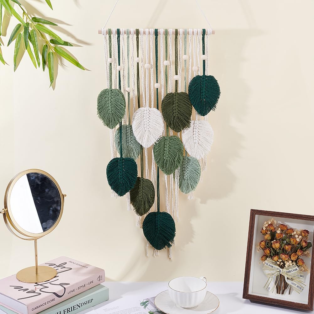 ACRNIGHEET Boho Macrame Leaf Kit for Adults Beginners Large DIY Macrame Kit Leaf Tassels Wall Hanging Elegant Wall Decor Bohemian Macrame Projects Handmade Enthusiast Gift