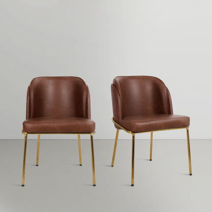 Meridian Furniture 882Brown-C Jagger Collection Modern | Contemporary Dining Chair, Soft Brown Vegan Leather, Brushed Iron Legs, Rounded Double Cushion Back, 22" W x 23" D x 31" H, Brown, Set of 2