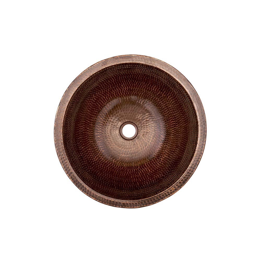 Premier Copper Products VR15SKDB 15-Inch Round Skirted Vessel Hammered Copper Sink