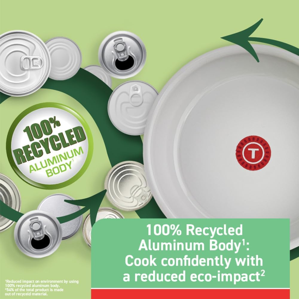T-fal 2 Piece Recycled Ceramic Nonstick Cookware Set, Oven Safe 350F, Pots and Pans, Green