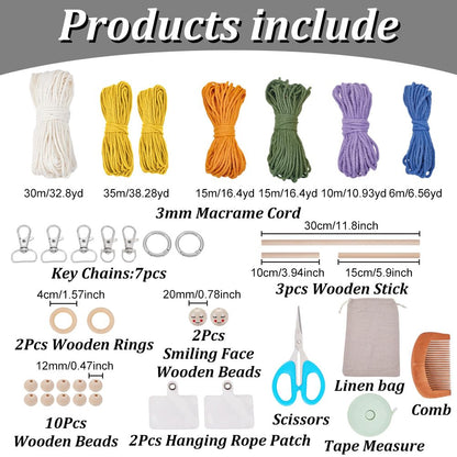 INFUNLY 9 Sets DIY Macrame Kit for Adults Beginners Boho Macrame Wristlet Keychain Kit Macrame Leaves Wall Hanging Ornament Kit with Instruction for Beginners Car Key Charm Women Gift Phone Bedroom