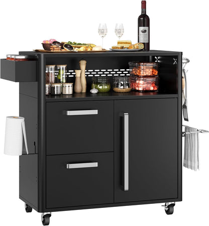 Mobile Outdoor Kitchen Cart - Premium Stainless Steel Prep Table with Single Door & Dual Drawers - Rolling BBQ Station w/ 2 Locking Wheels for Grilling & Serving