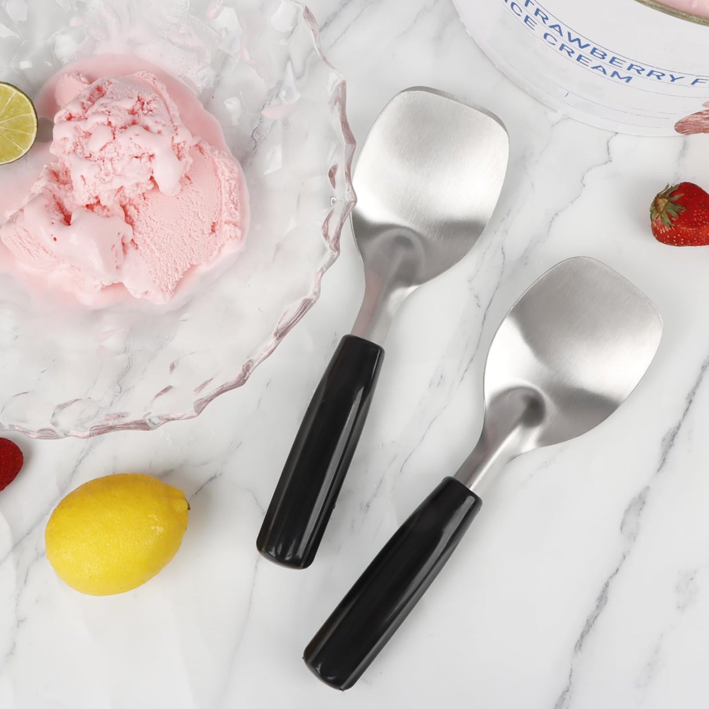 KAYCROWN 2 Pack Ice Cream Spade, Stainless Steel Ice Cream Spade Scoop with Non-Slip Handle for Hard or Creamy Ice Cream, Flat Ice Cream Paddle - Heavy Duty Strong, Durable Bend Proof, Dishwasher safe